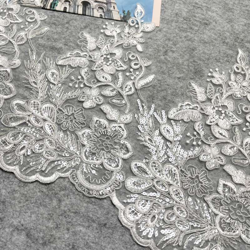 Embroidered lace trim white