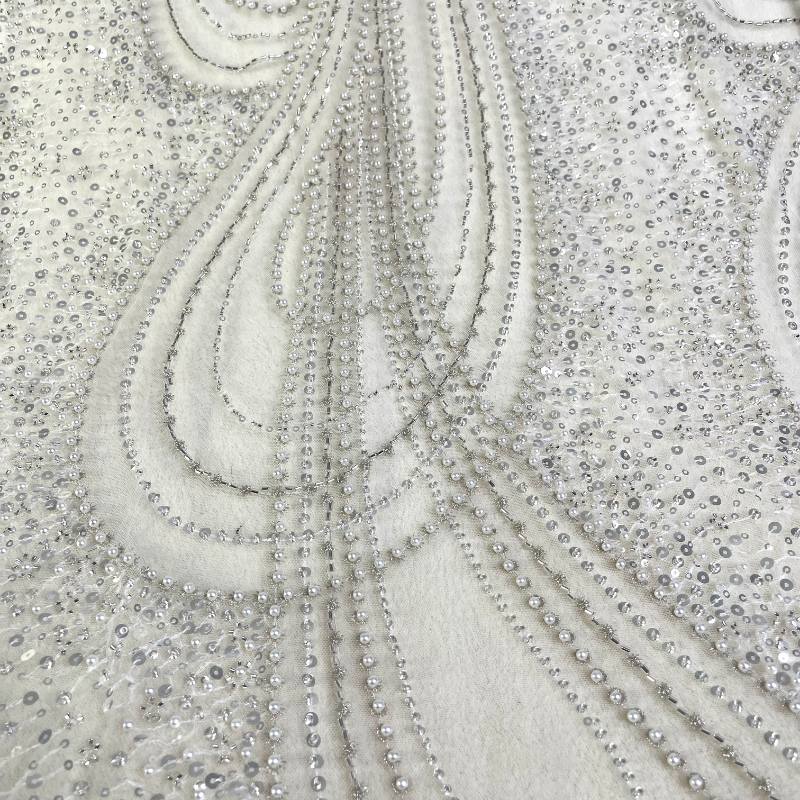 high quality lace fabric with beads and pearl