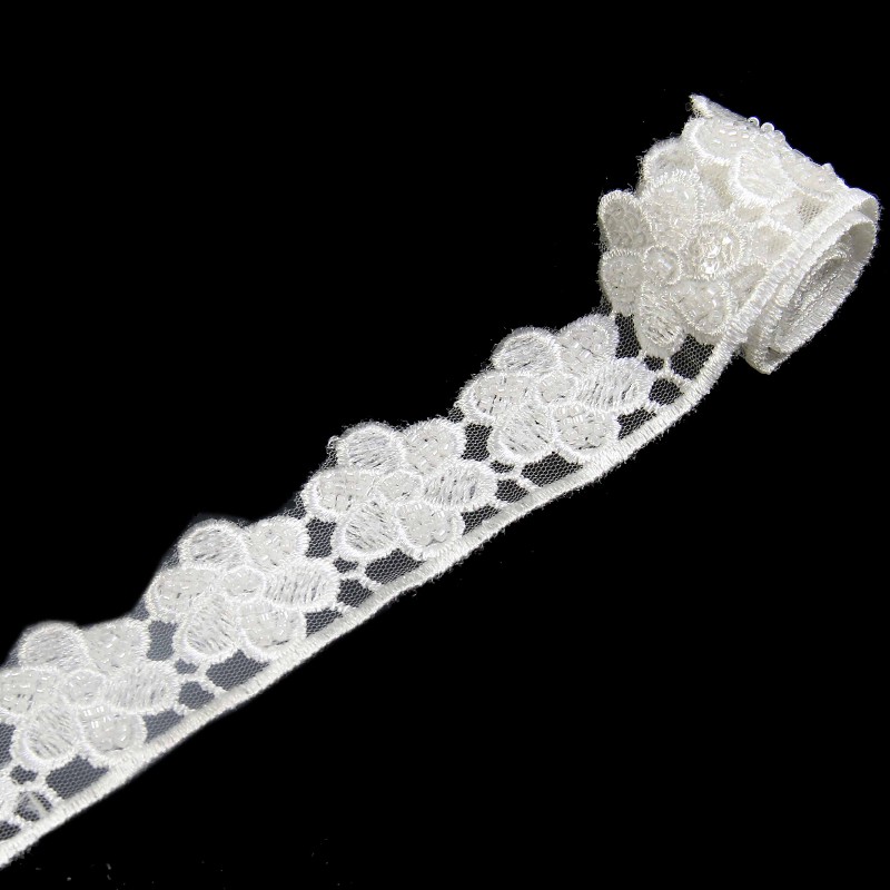 mbroidery pearl flower mesh lace trims